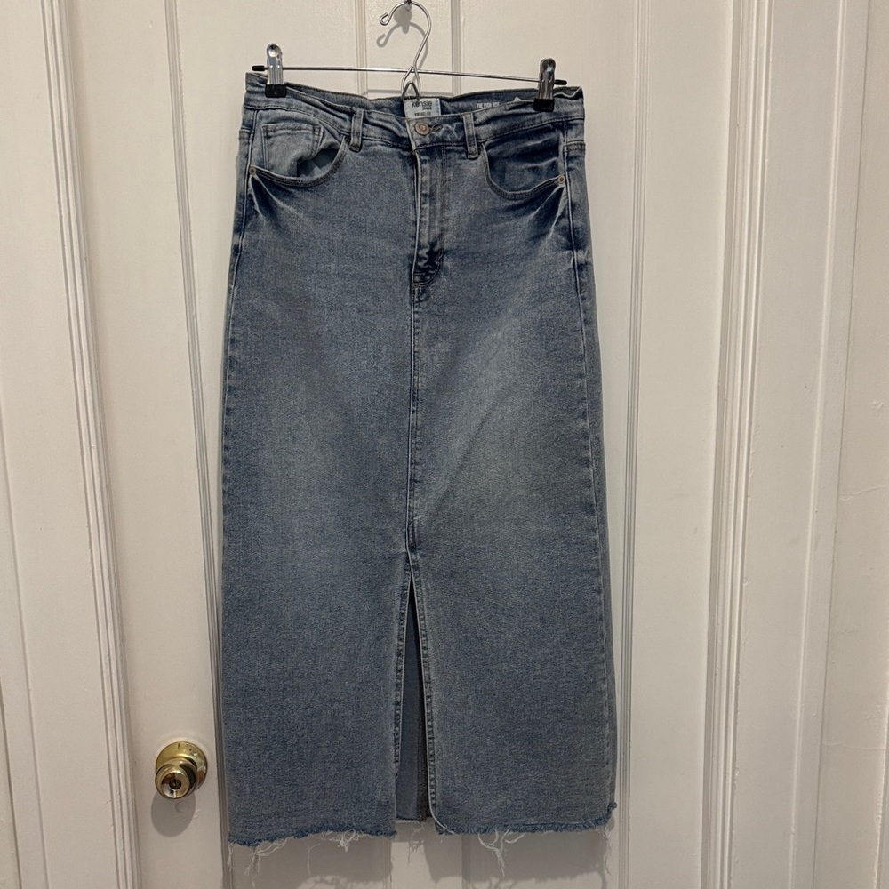 Kensie High Rise Denim Midi Skirt